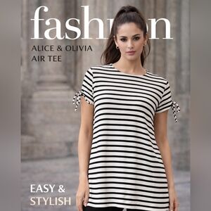 ALICE & OLIVIA AIR TEE shirt Linen blend black/white stripes  Sz S-M